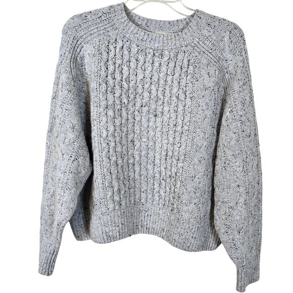 Universal Thread Cable Knit Sweater Women's M Gray Flecked Dolman Sleeve Winter - Picture 1 of 6